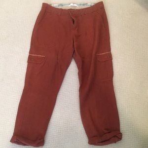 Brick Red Linen Cargo Pants (Anthropologie)